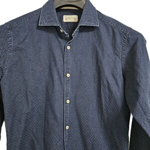 Tintoria Mattei Shirt Mens 15.5 Blue 954 Long Sleeve Cotton Micro Pattern Slim